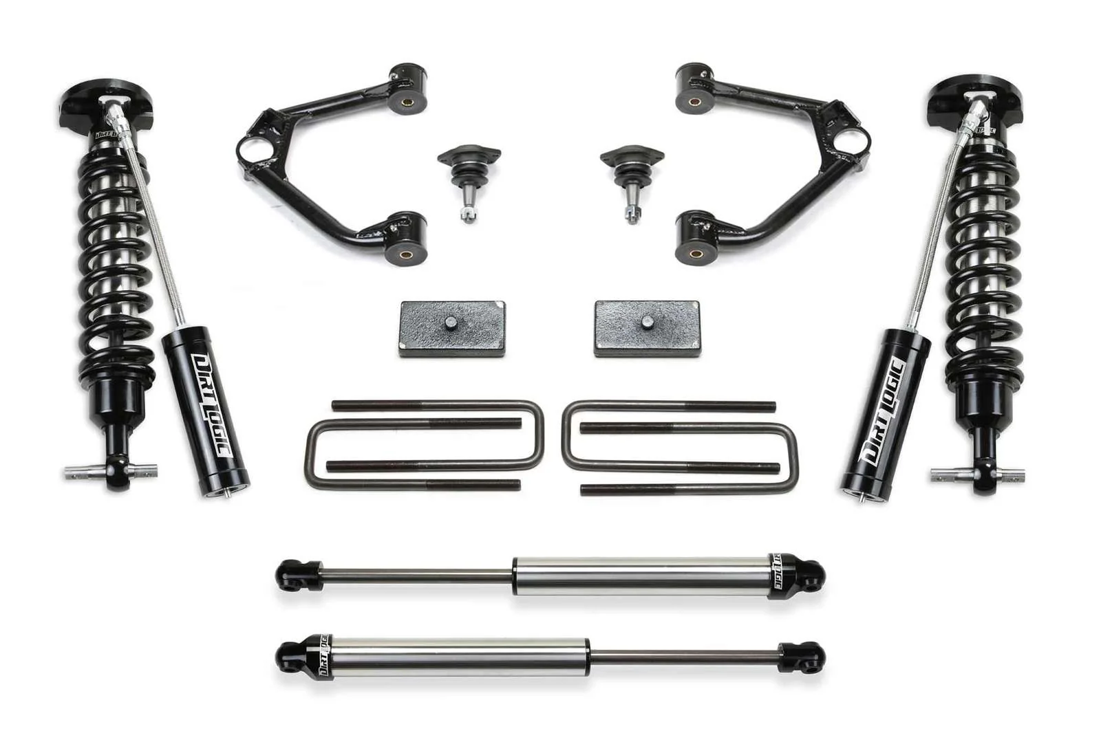 Fabtech 1.5" Ball Joint UCA Lift Kit w/Front Dirt Logic 2.5 Coilovers w/Reservoir & Rear 2.25 Shocks for 2019-2024 Chevrolet Silverado 1500 4WD w/1.5" lift