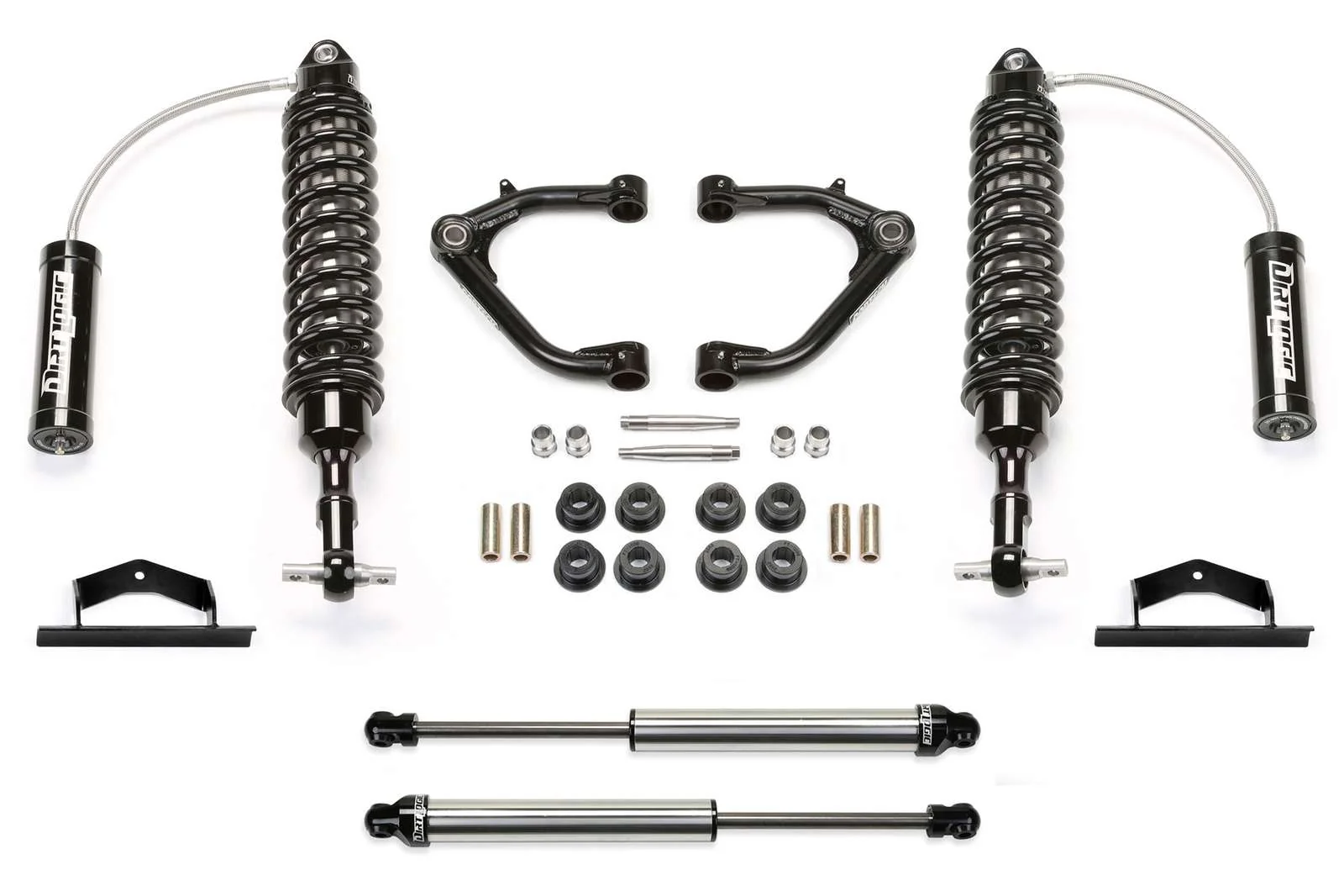 Fabtech 2" Uniball UCA System w/Front Dirt Logic 2.5 Coilovers w/Reservoir & Rear 2.25 Shocks Kit for 2014-2018 Chevrolet Silverado 1500 4WD w/2" lift