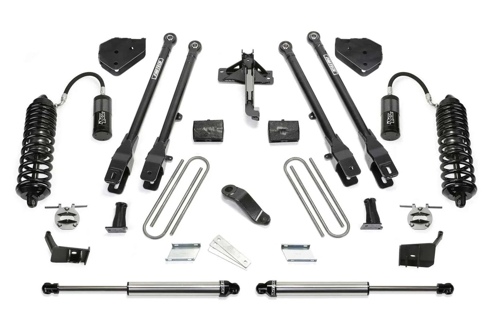Fabtech 4" 4 Link System w/Front Dirt Logic 4.0 Coilovers w/Reservoir & Rear 2.25 Shocks Kit for 2017-2024 Ford F350 Super Duty 4WD w/4" lift