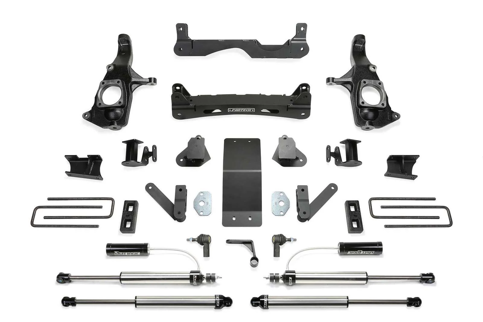 Fabtech 4" Performance System w/Front Dirt Logic 2.25 Reservoir Shocks & Rear 2.25 Shocks Kit for 2011-2019 Chevrolet Silverado 3500 HD 4WD w/4" lift