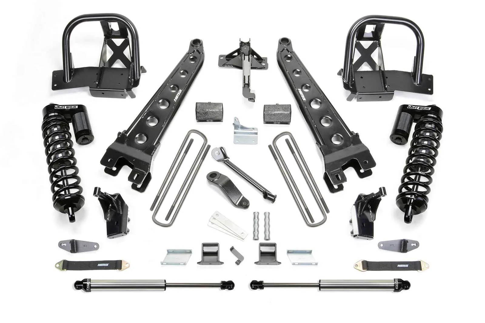 Fabtech 4" Radius Arm System w/Dirt Logic 4.0 Coilovers & Rear 2.25 Shocks Kit for 2008-2016 Ford F250 Super Duty 4WD w/4" lift