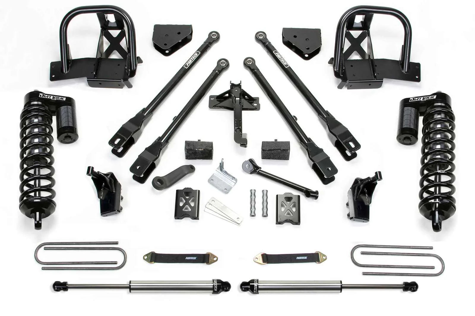 Fabtech 6" 4 Link System w/Front Dirt Logic 4.0 Coilovers & Rear 2.25 Shocks Kit for 1999-2004 Ford F350 Super Duty 4WD w/6" lift