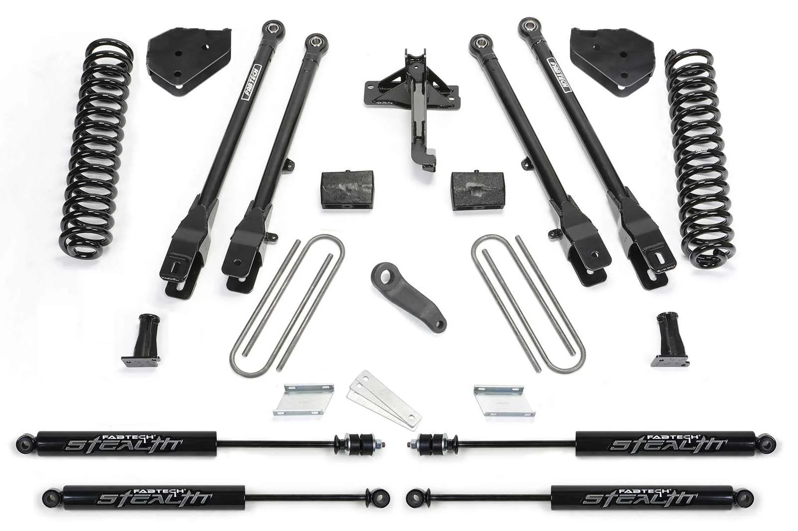 Fabtech 6" 4 Link System w/Stealth Shocks Kit for 2017-2024 Ford F350 Super Duty 4WD w/6" lift