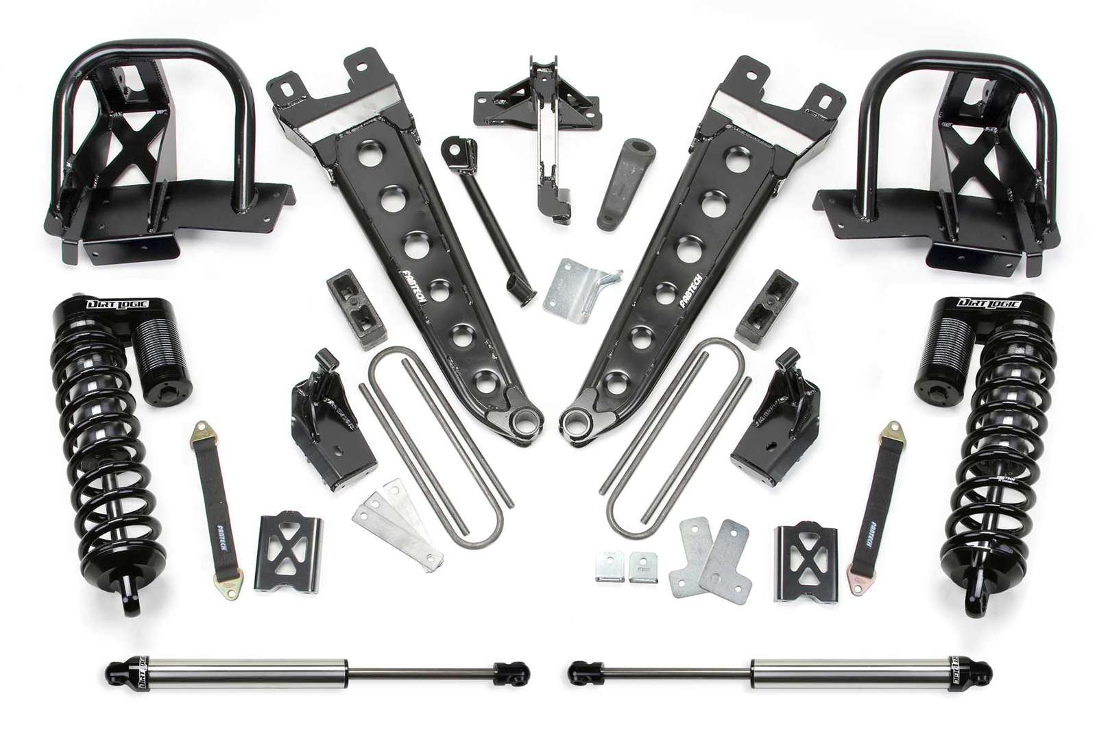 Fabtech 6" Radius Arm System w/Dirt Logic 4.0 Coilovers & Rear 2.25 Shocks Kit for 2008-2016 Ford F250 Super Duty 4WD w/6" lift