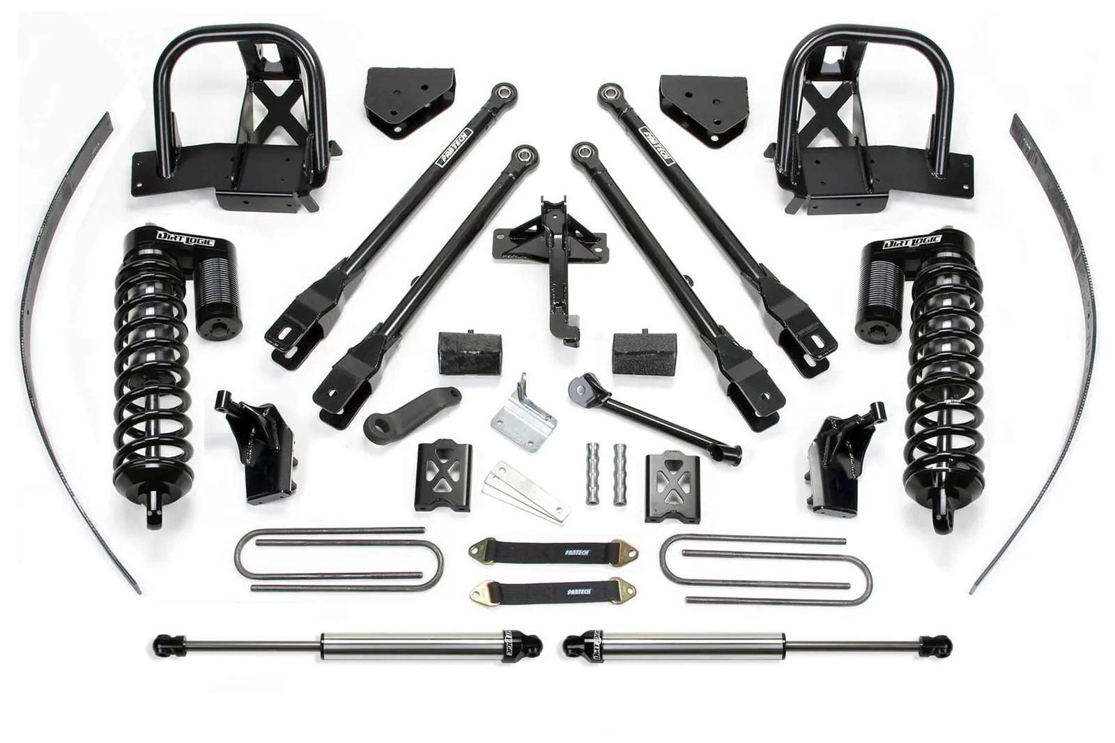 Fabtech 8" 4 Link System w/Dirt Logic 4.0 Coilovers & Rear 2.25 Shocks Kit for 2008-2016 Ford F250 Super Duty 4WD w/8.0" lift