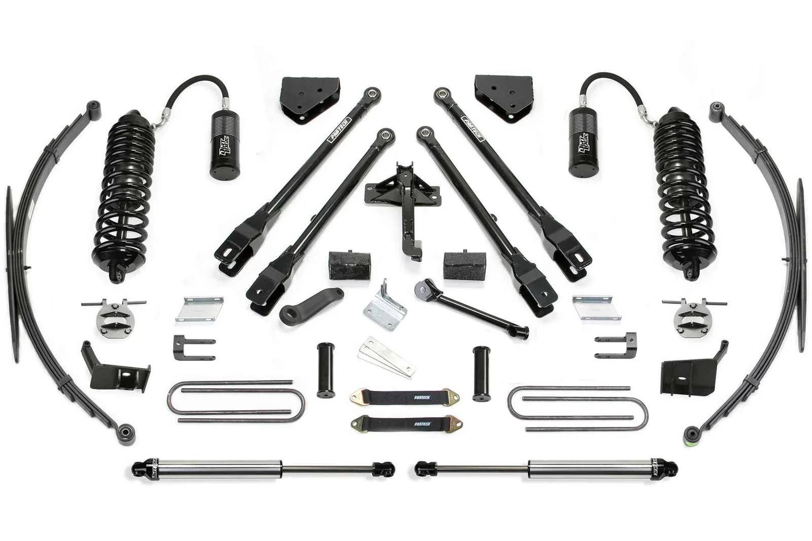 Fabtech 8" 4 Link System w/Front Dirt Logic 4.0 Coilovers w/Reservoir & Rear 2.25 Shocks Kit for 2017-2024 Ford F250 Super Duty 4WD w/8.0" lift