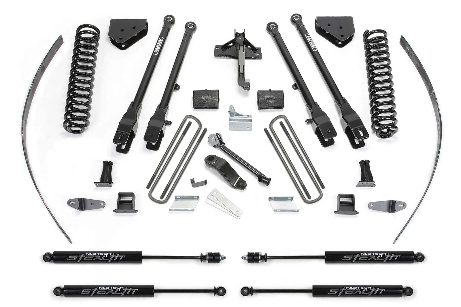 Fabtech 8" 4 Link System w/Stealth Shocks Kit for 2008-2016 Ford F250 Super Duty 4WD w/8.0" lift w/Overload